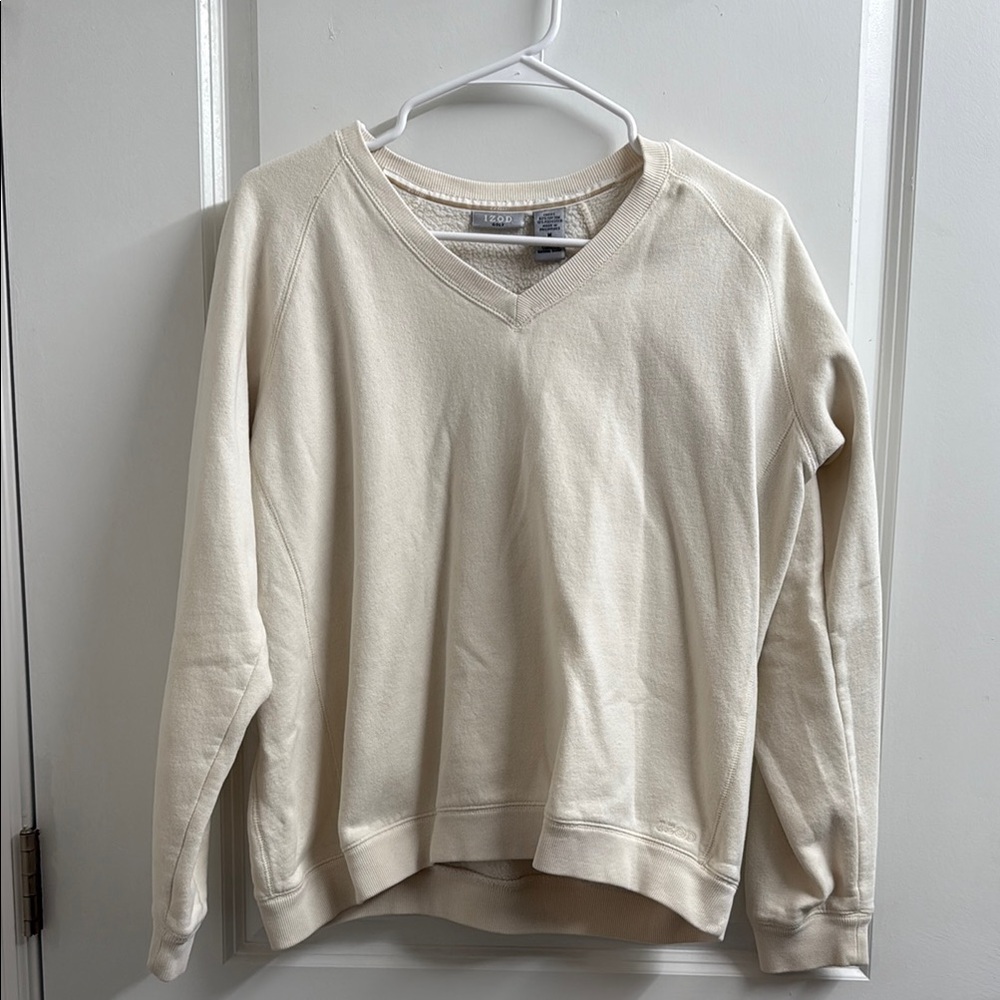 Izod Cream V-Neck Sweater Soft and Versatile